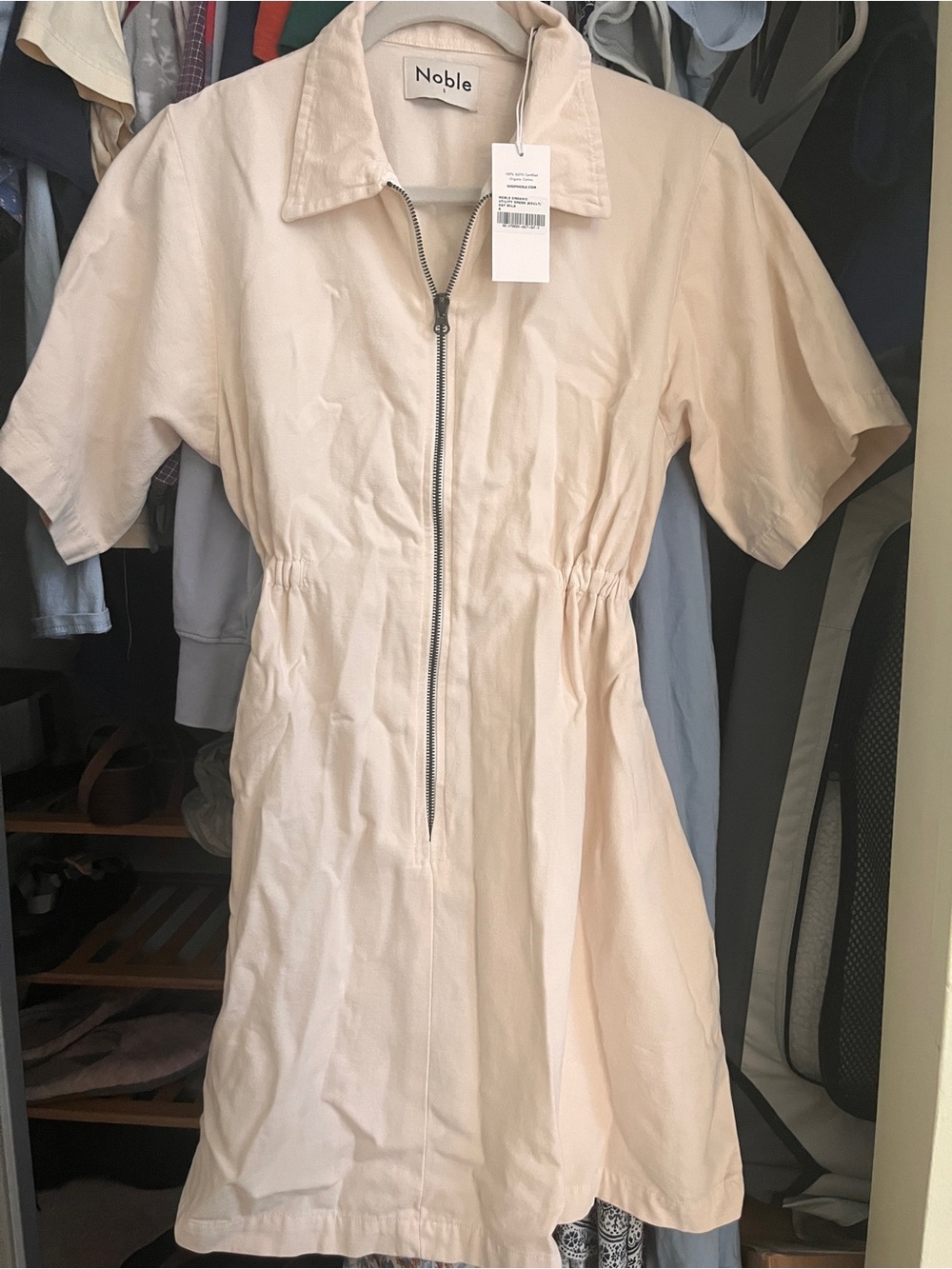 Noble Organic Utility Oat Milk (Cream) Zip-Front Midi Dress